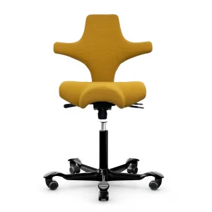HAG Capisco 8106 ergonomischer Bürostuhl mit Sattelsitz Bezug Steelcut Trio safran gelb Gestell schwarz